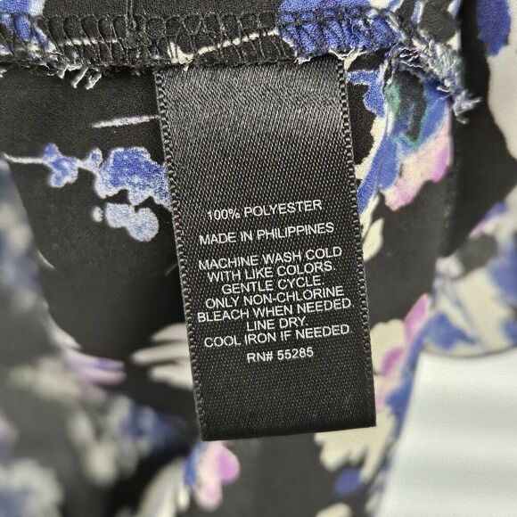 Express Portofino Floral Striped Shirt Blouse Top S Roll Tab *FLAW - Picture 6 of 7